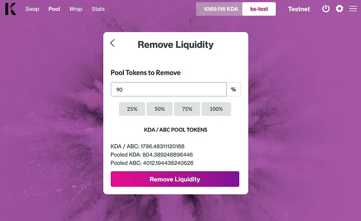 Removing Liquidity in Kadenaswap